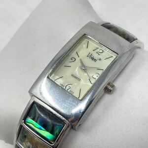 Vivani Abalone Watch Women 22mm Silver Tone MOP Dial Cuff Tank New Battery 6"